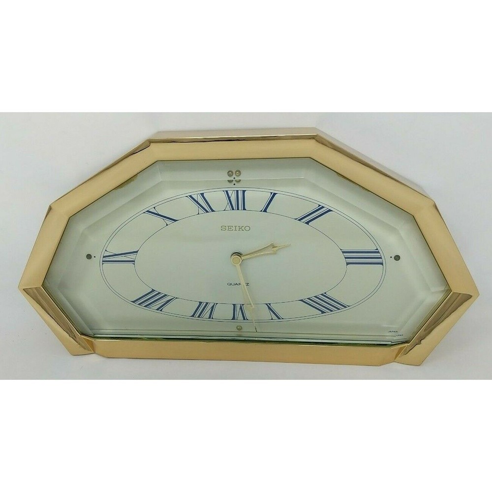 Seiko QSG236G Mantel Shelf Clock Metal Gold Geometric Mid Century Modern VTG